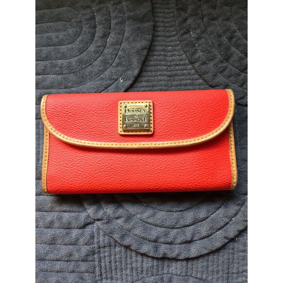 Dooney & Bourke Red & Tan Leather Fold Flap Continental 1975 Clutch Wallet - Picture 1 of 8